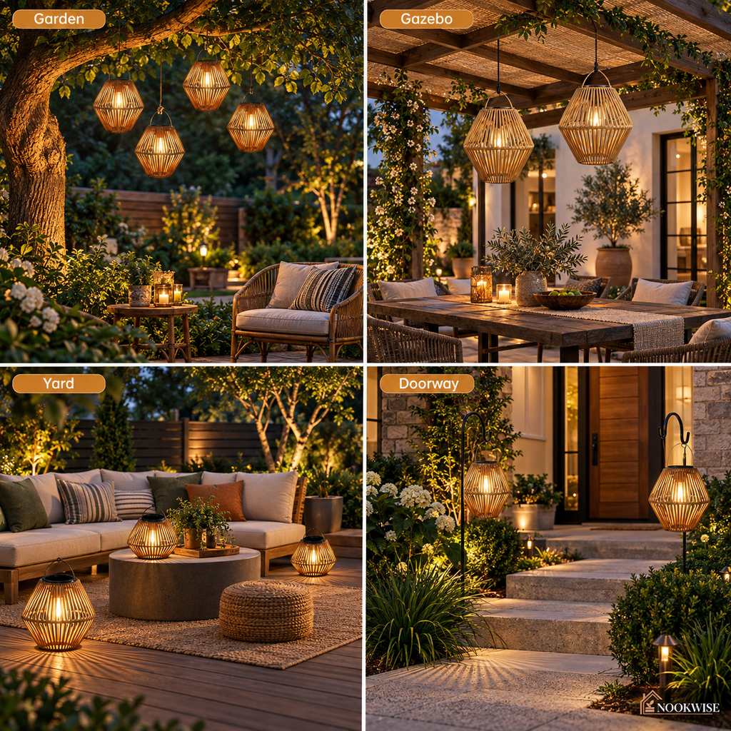 GlowWeave Solar Rattan Lantern