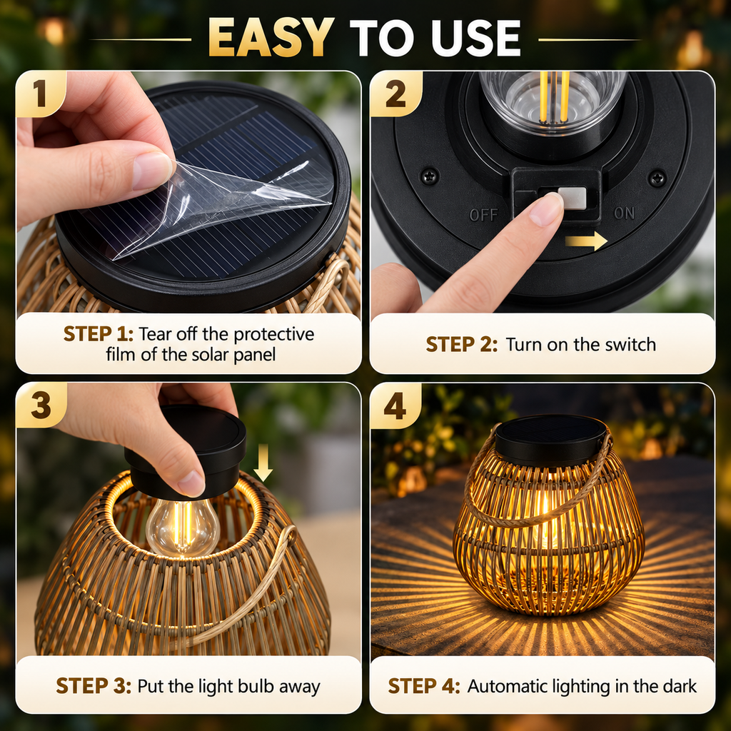 GlowWeave Solar Rattan Lantern