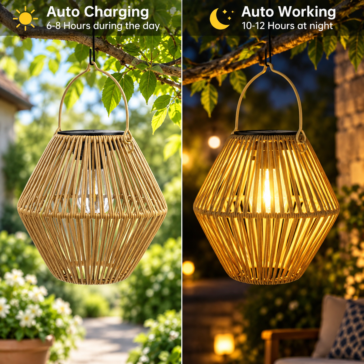 GlowWeave Solar Rattan Lantern