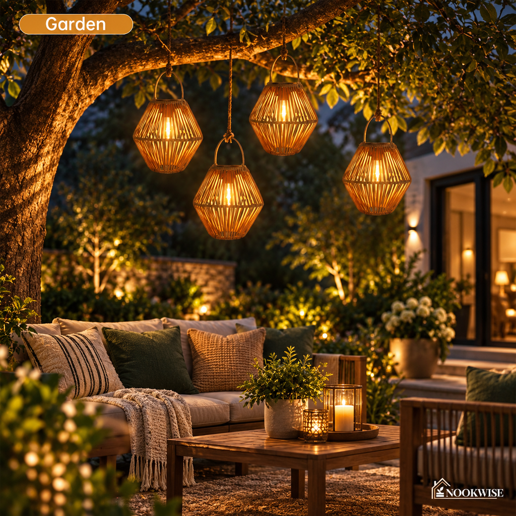 GlowWeave Solar Rattan Lantern