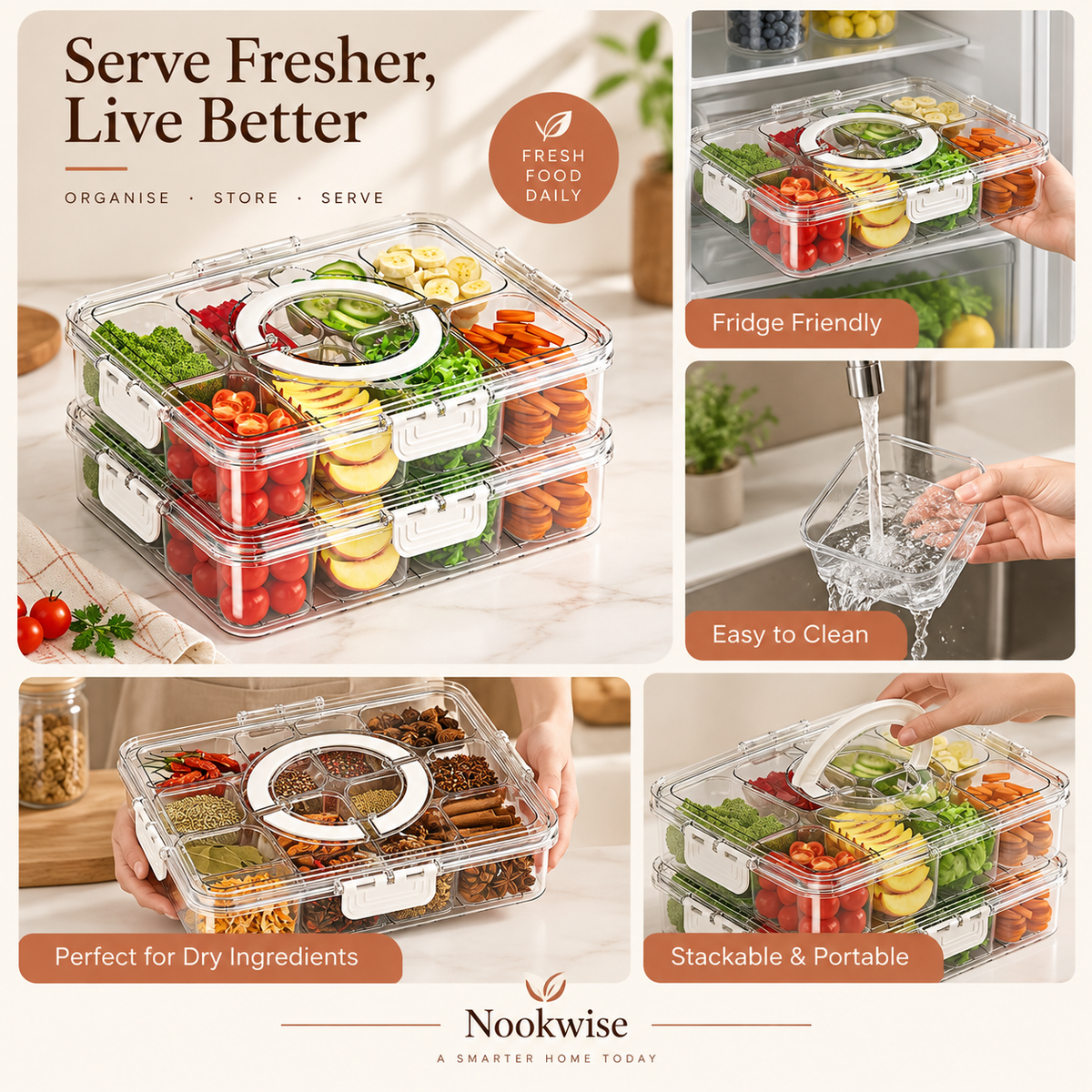 FreshServe Divided Snack & Serving Tray