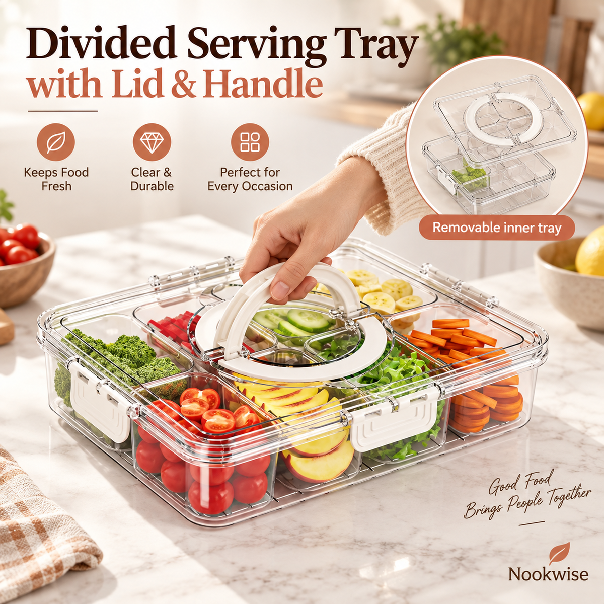 FreshServe Divided Snack & Serving Tray