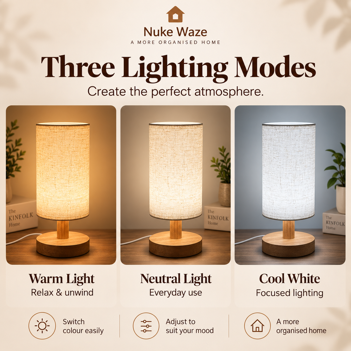 LumiNest Wooden Bedside Lamp