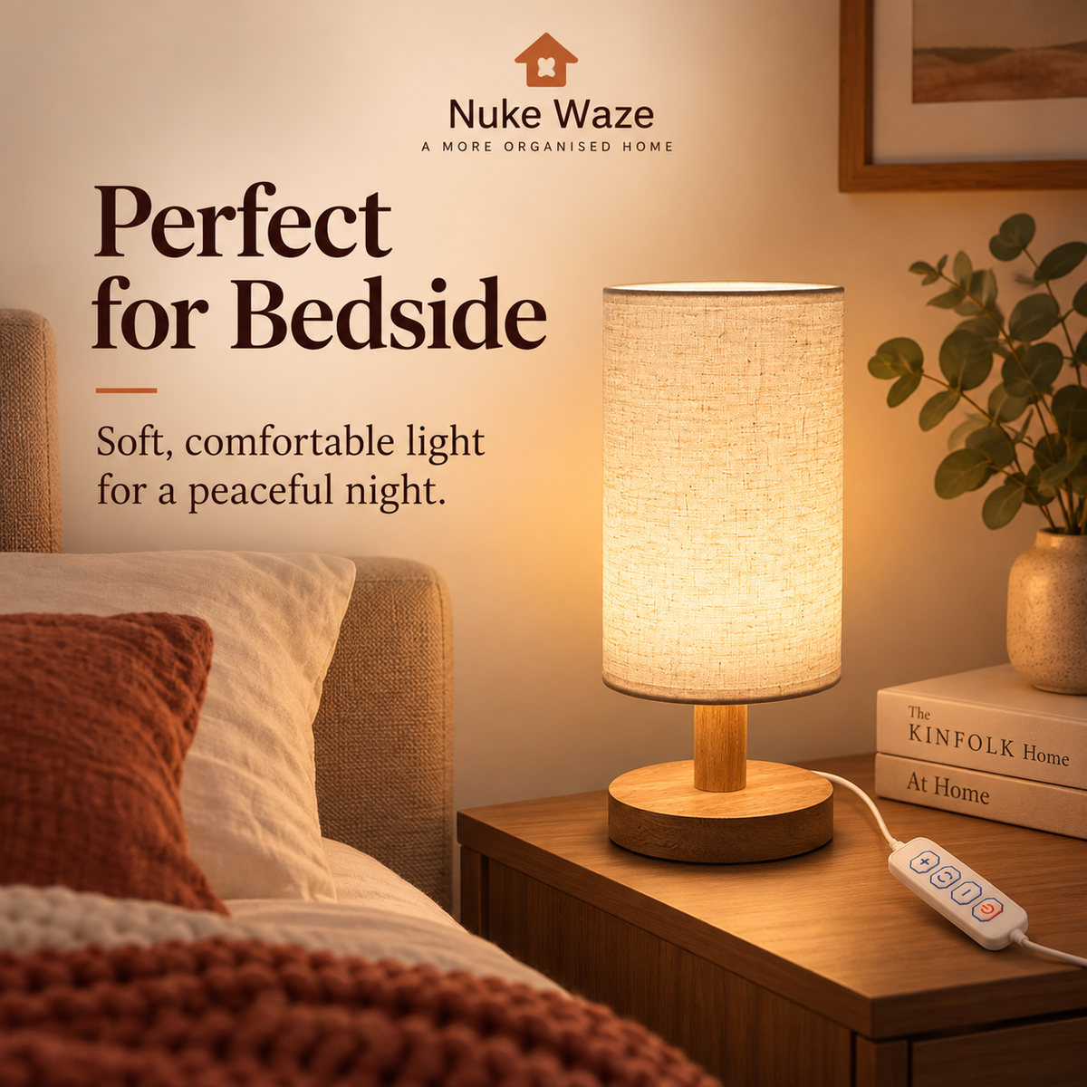 LumiNest Wooden Bedside Lamp