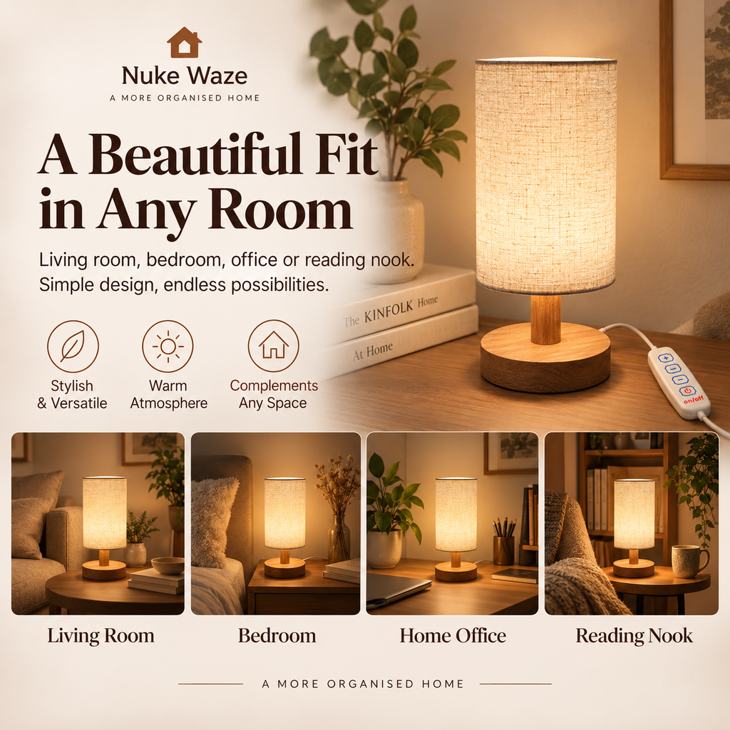 LumiNest Wooden Bedside Lamp