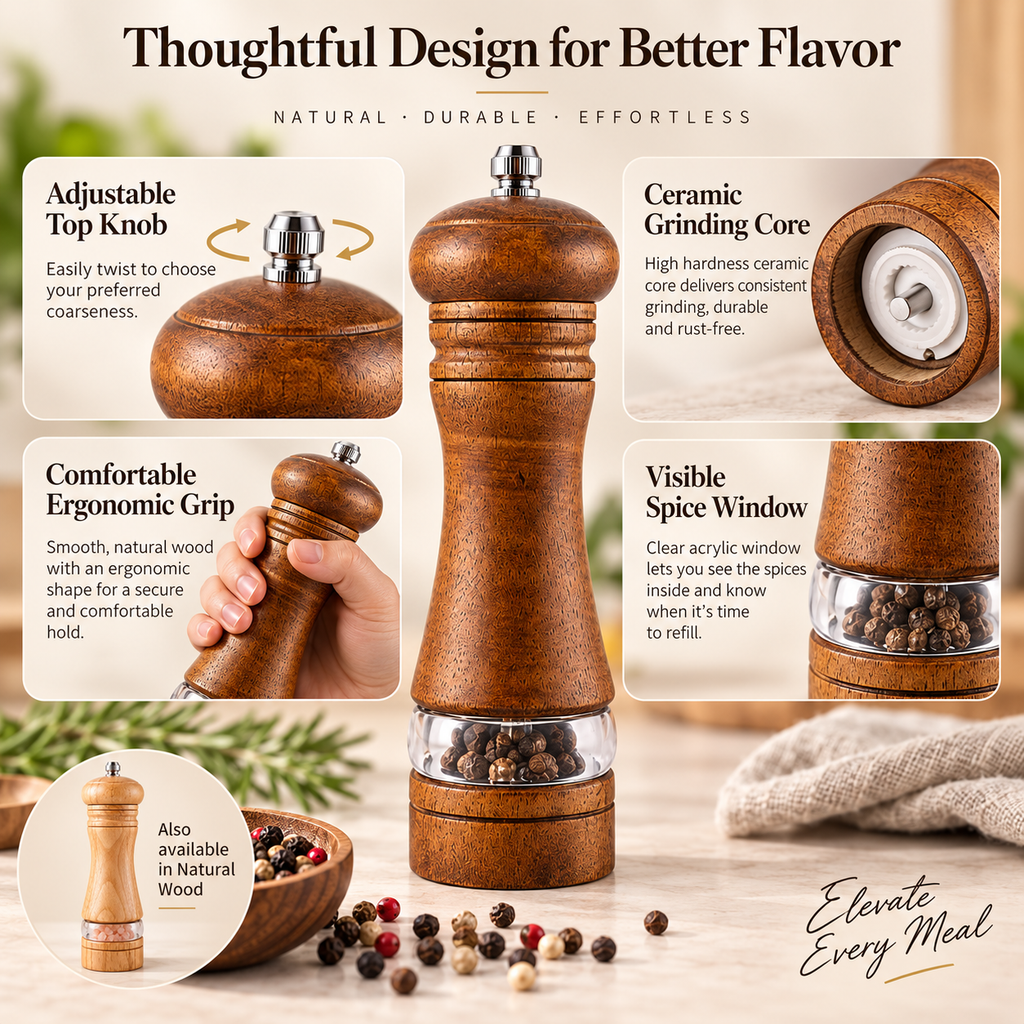 GrindCraft Wooden Salt & Pepper Mill