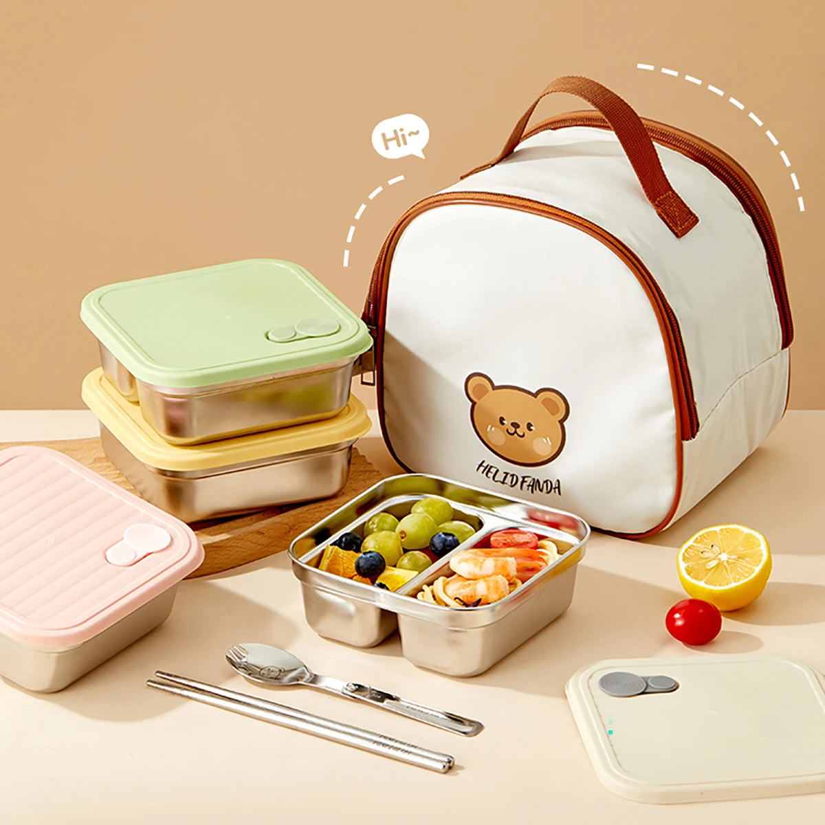 304 Stainless Steel Square Lunch Box With Lid Portable Fruit Salad Food Container Stackable Leak Proof Bento Box