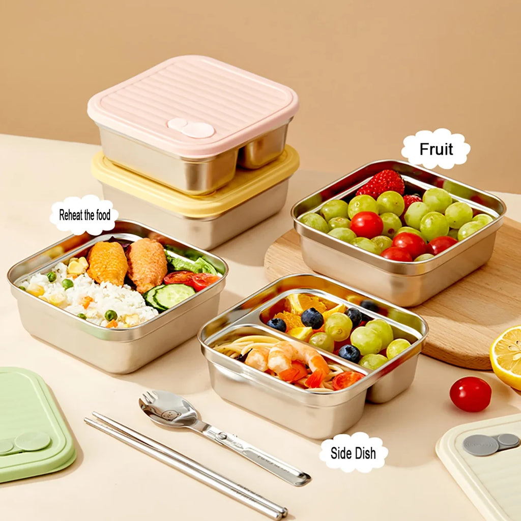 304 Stainless Steel Square Lunch Box With Lid Portable Fruit Salad Food Container Stackable Leak Proof Bento Box
