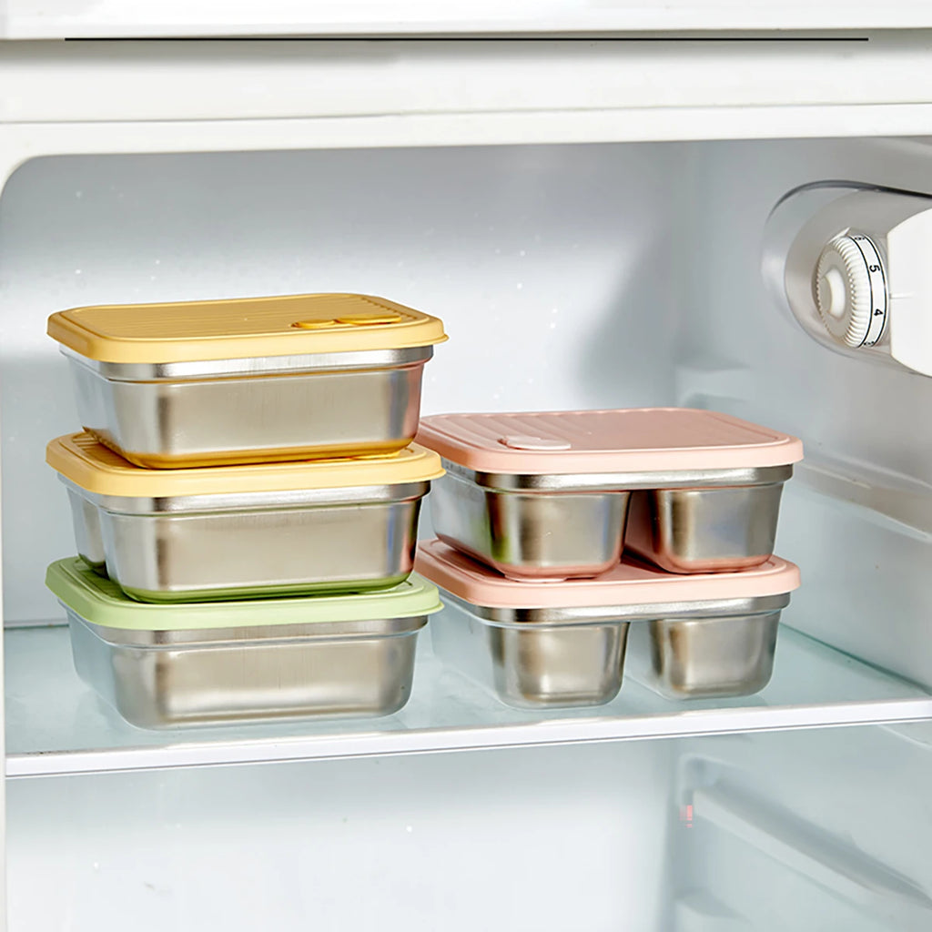 304 Stainless Steel Square Lunch Box With Lid Portable Fruit Salad Food Container Stackable Leak Proof Bento Box