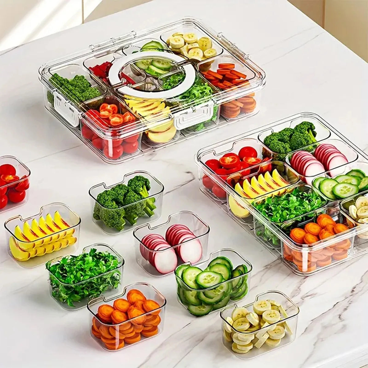Divided Plate with Lid Food Storage Box Snack Box 8 Grid Snack Box Fruit Storage Box for Refrigerator Snack Vegetable Fruit Food