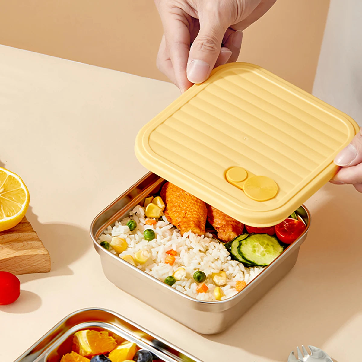 304 Stainless Steel Square Lunch Box With Lid Portable Fruit Salad Food Container Stackable Leak Proof Bento Box