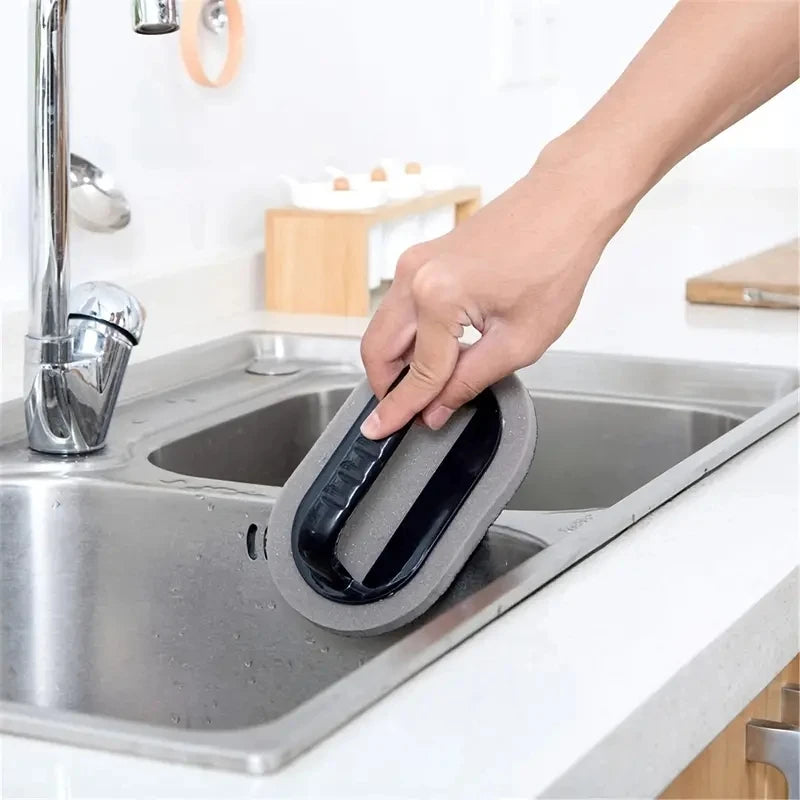 Reusable Emery Magic Sponge - Kitchen Pot Brush with Handle for Easy Cleaning and Decontamination - Washable and Eraser Cleaning