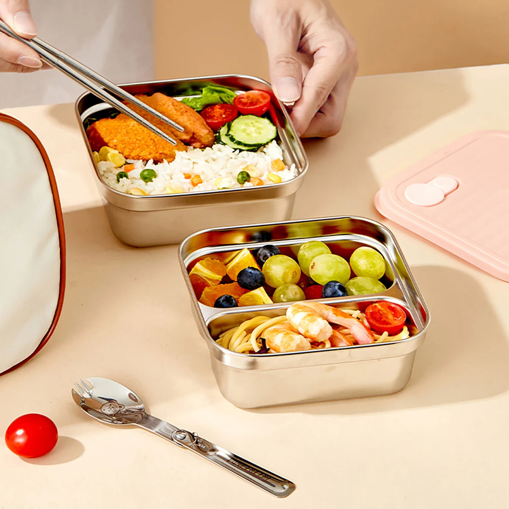 304 Stainless Steel Square Lunch Box With Lid Portable Fruit Salad Food Container Stackable Leak Proof Bento Box